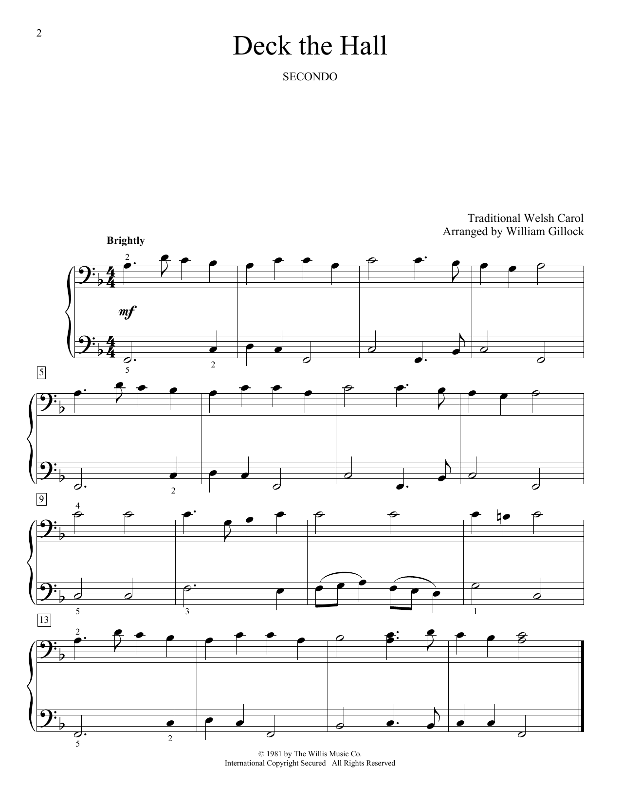 William Gillock Deck The Hall sheet music notes and chords. Download Printable PDF.