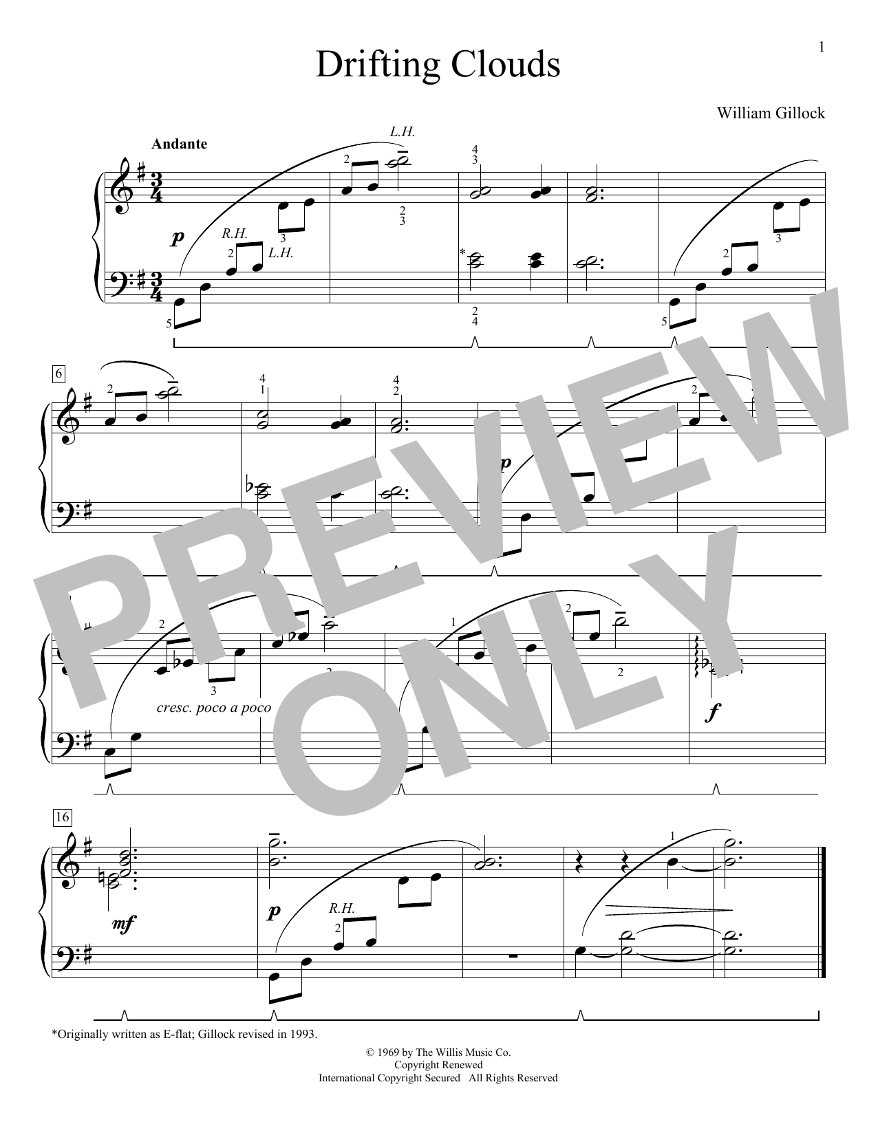 William Gillock Drifting Clouds sheet music notes and chords. Download Printable PDF.