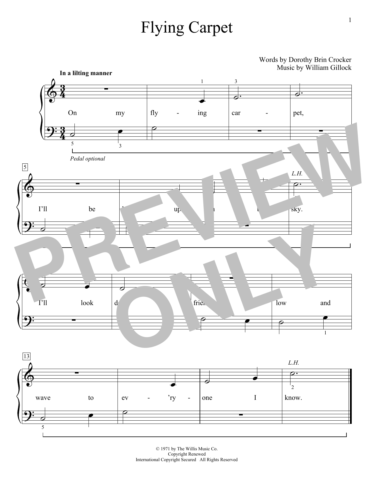 William Gillock Flying Carpet sheet music notes and chords. Download Printable PDF.