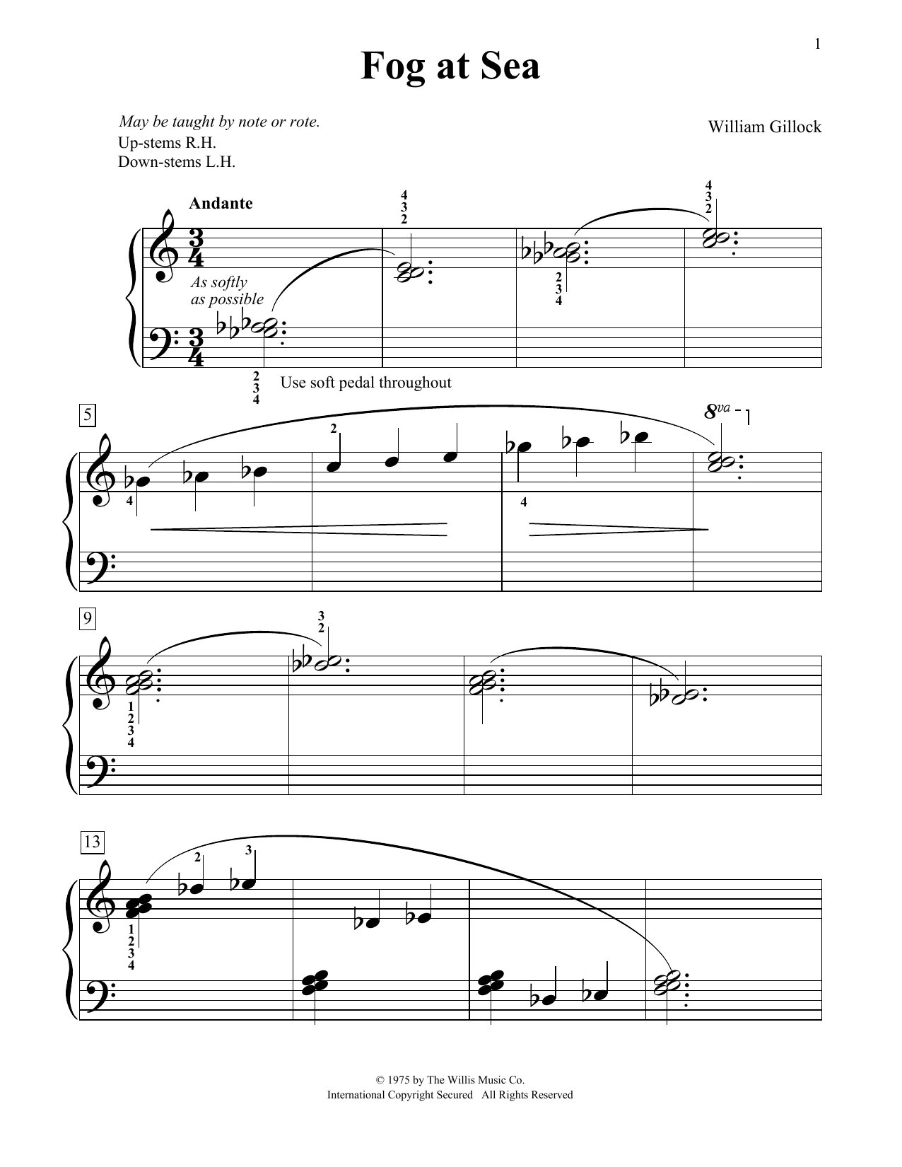 William Gillock Fog At Sea sheet music notes and chords. Download Printable PDF.