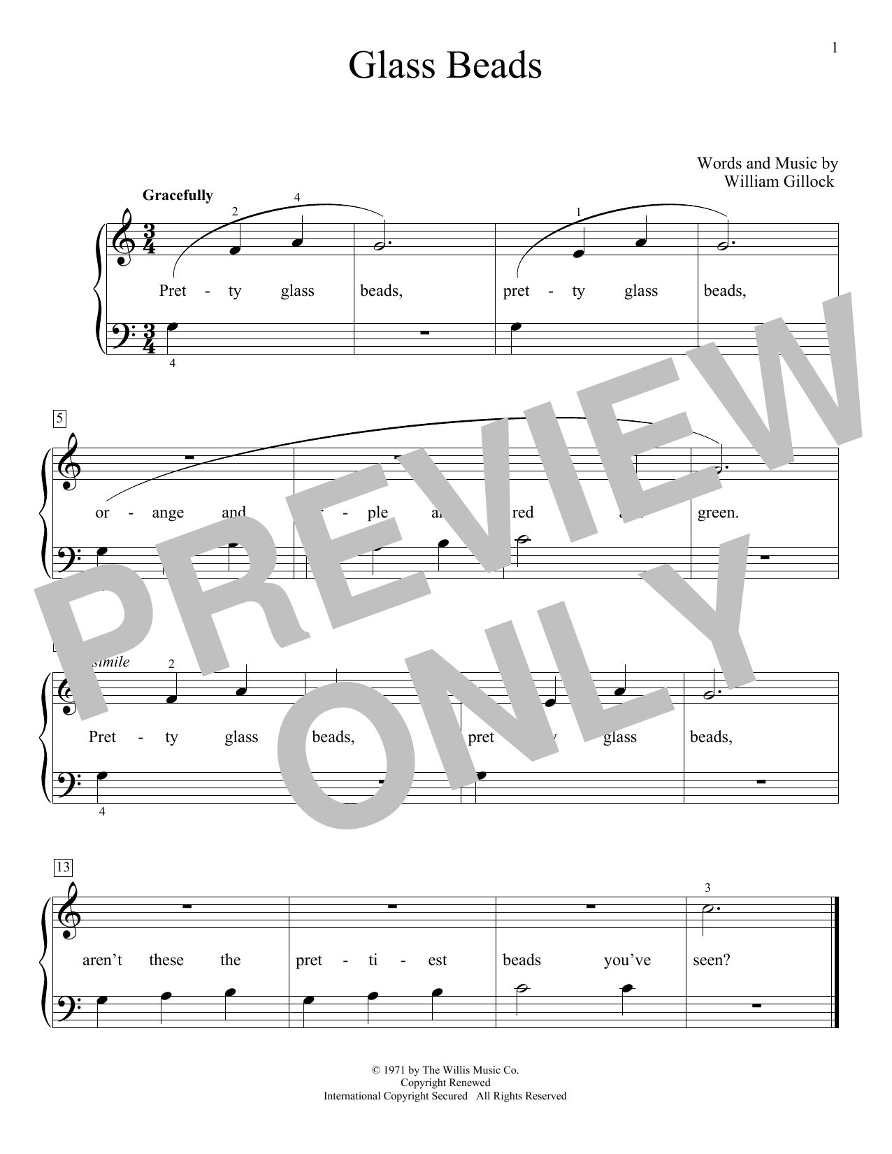 William Gillock Glass Beads sheet music notes and chords. Download Printable PDF.