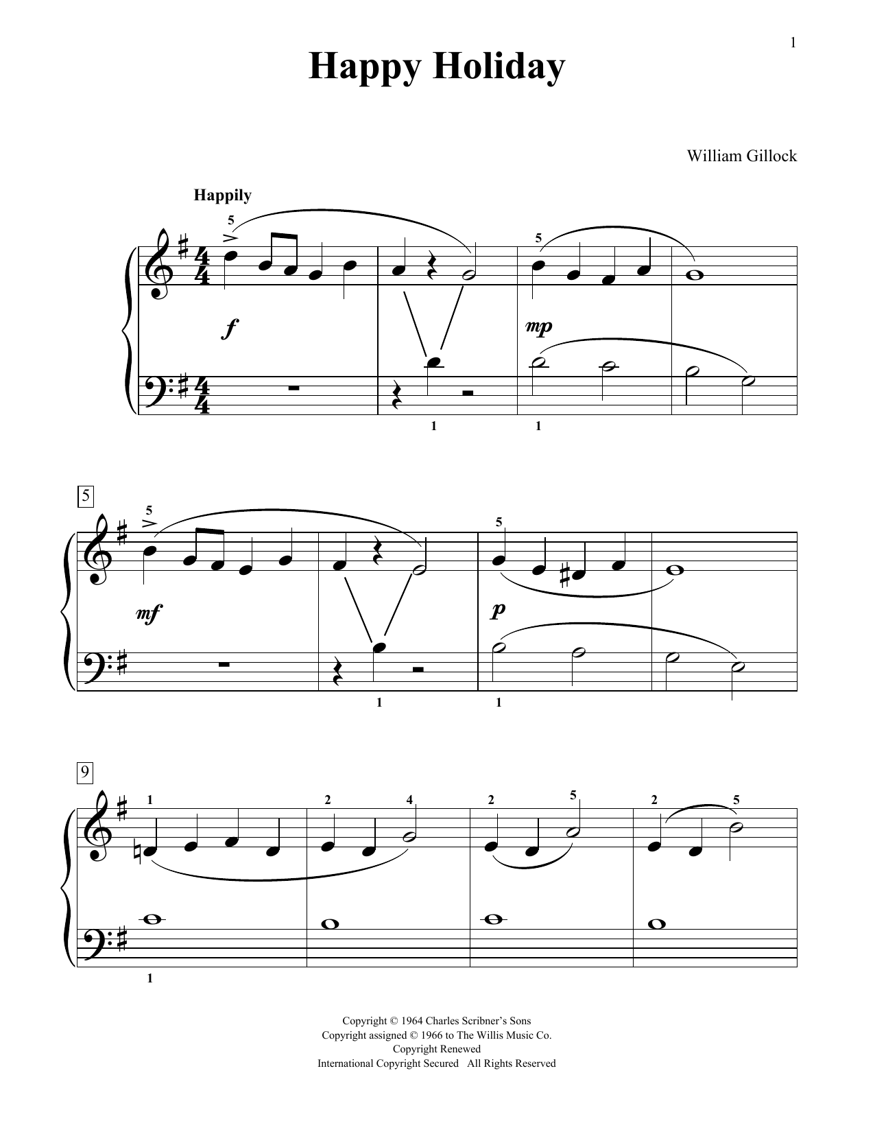 William Gillock Happy Holiday sheet music notes and chords. Download Printable PDF.