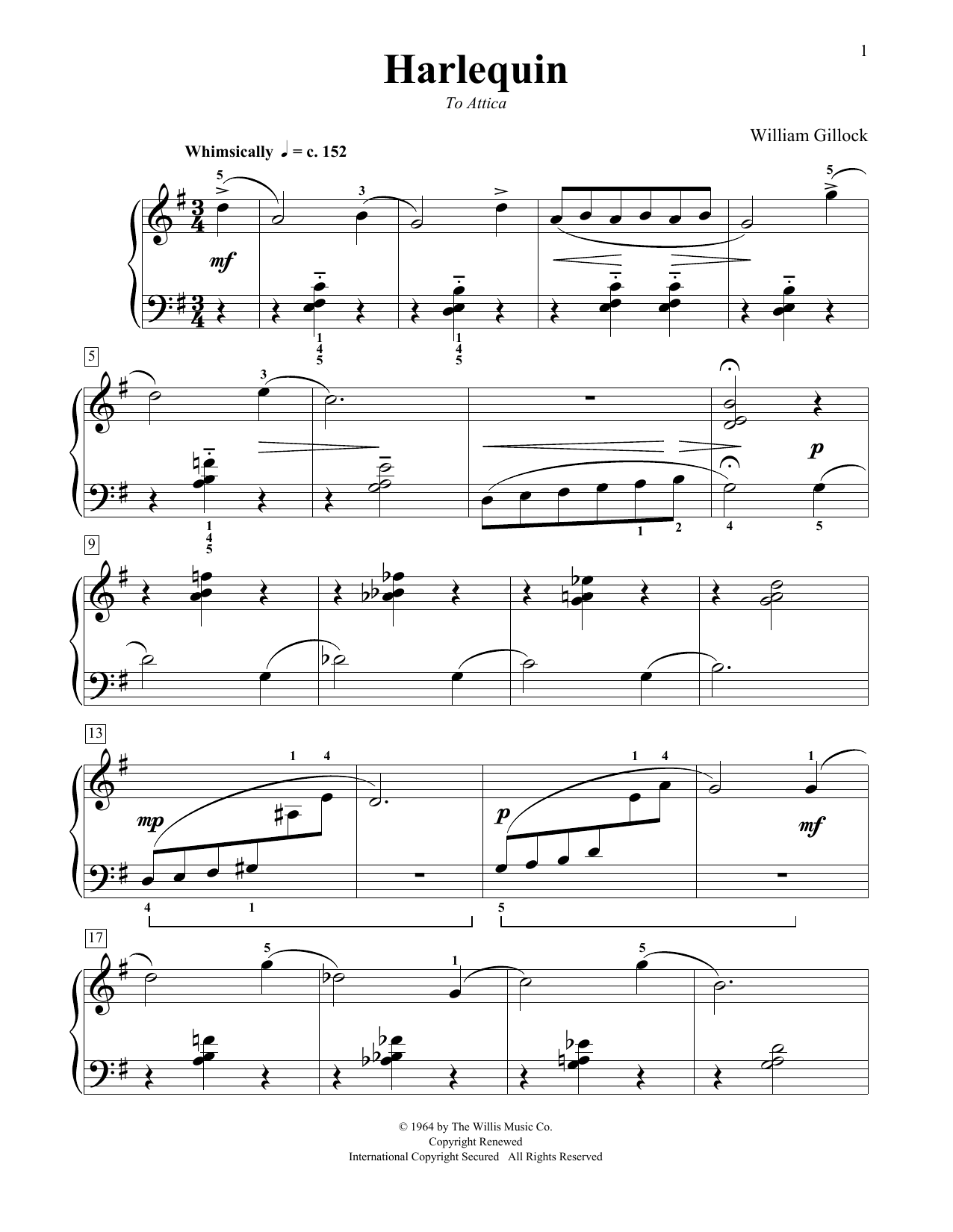 William Gillock Harlequin sheet music notes and chords. Download Printable PDF.