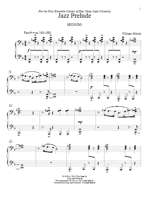 William Gillock Jazz Prelude sheet music notes and chords. Download Printable PDF.