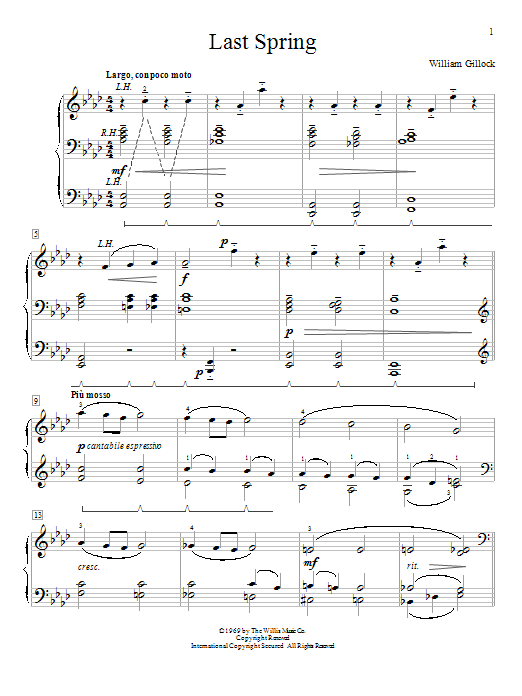 William Gillock Last Spring sheet music notes and chords. Download Printable PDF.