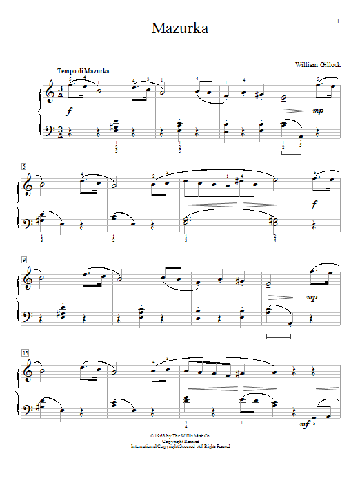 William Gillock Mazurka sheet music notes and chords. Download Printable PDF.