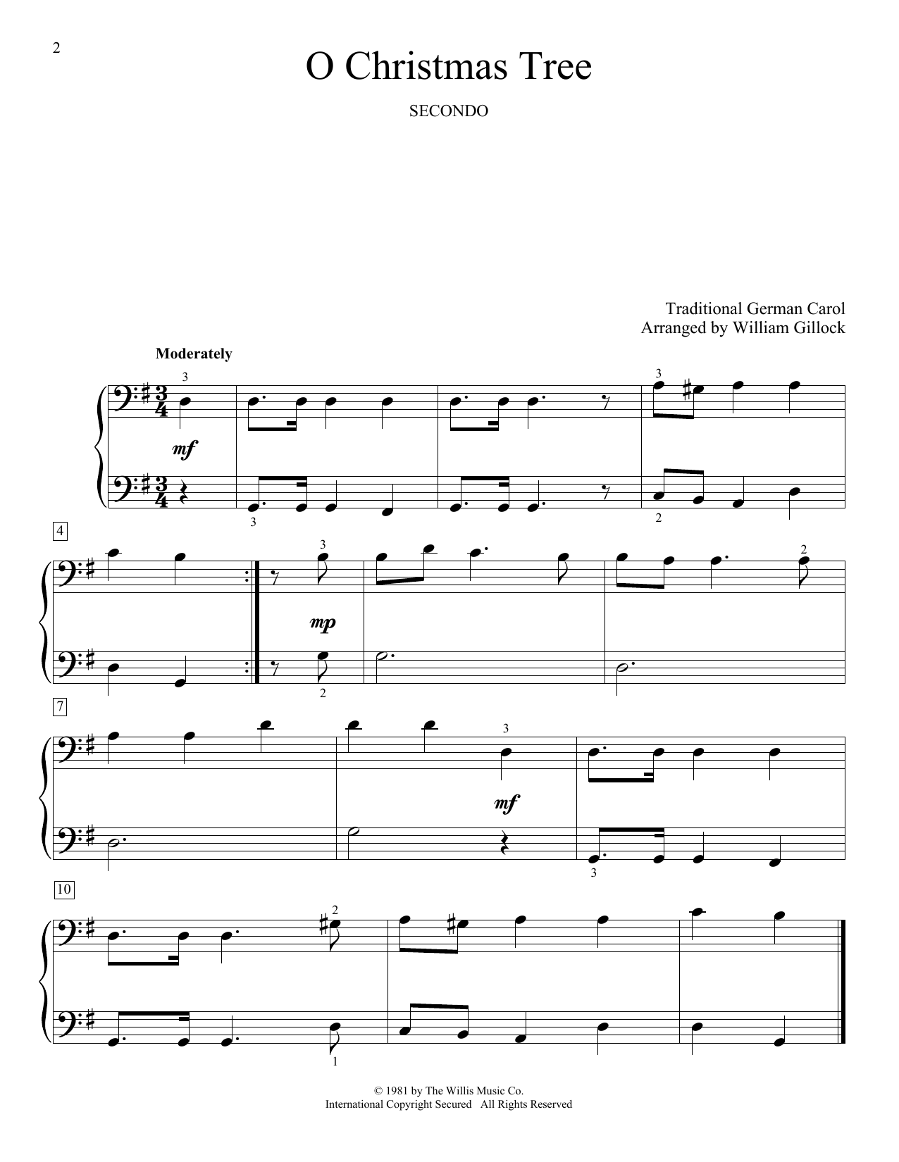 William Gillock O Christmas Tree sheet music notes and chords. Download Printable PDF.