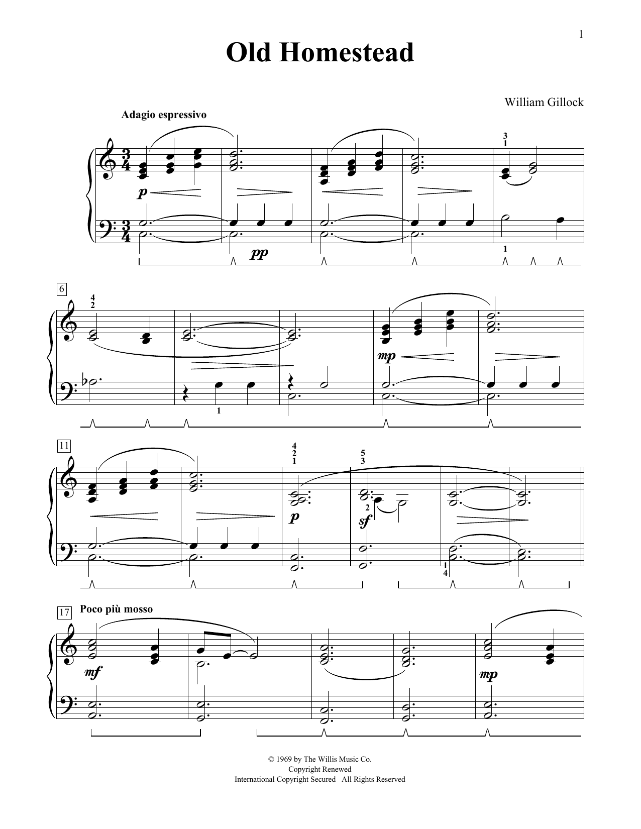 William Gillock Old Homestead sheet music notes and chords. Download Printable PDF.