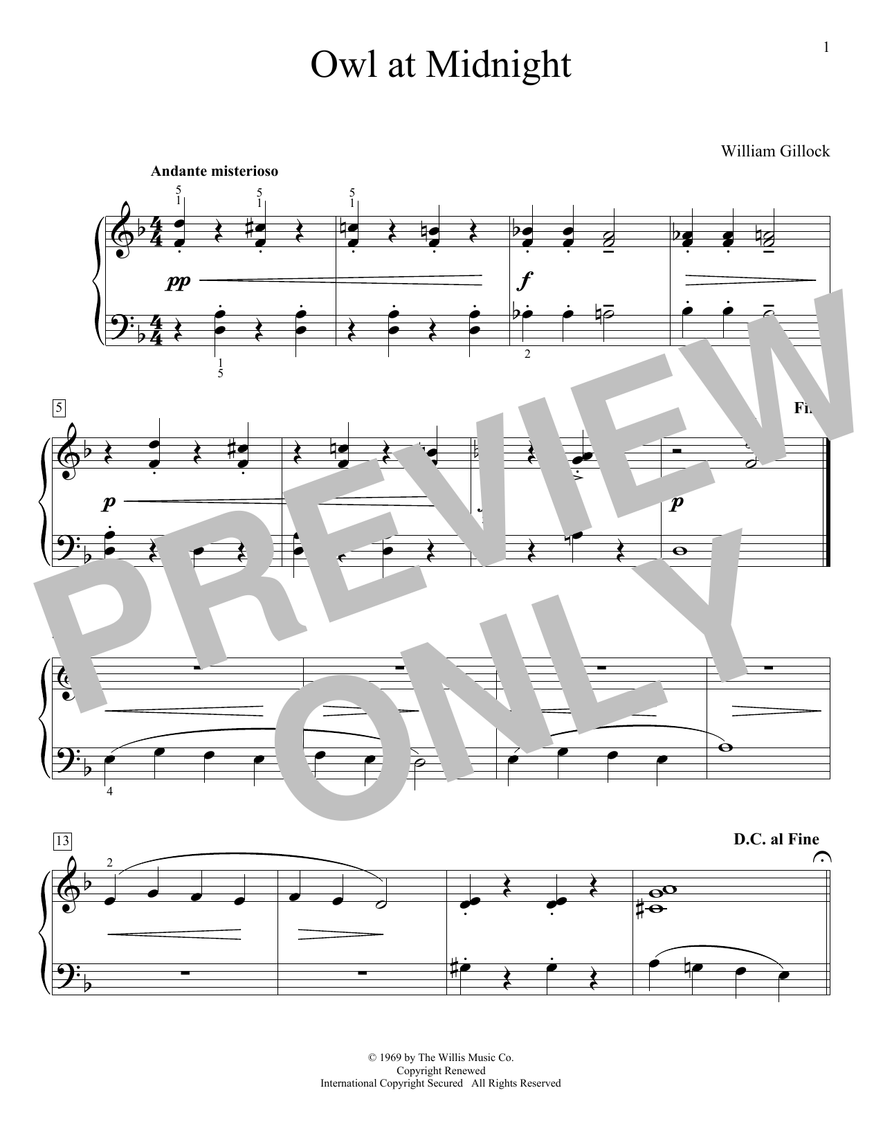 William Gillock Owl At Midnight sheet music notes and chords. Download Printable PDF.