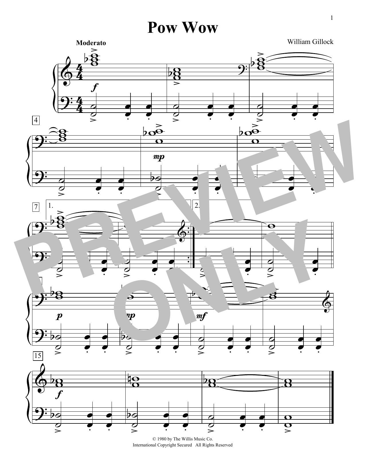 William Gillock Pow Wow sheet music notes and chords. Download Printable PDF.