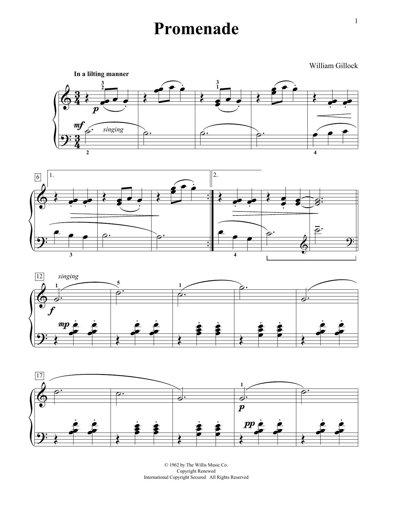 William Gillock Promenade sheet music notes and chords. Download Printable PDF.