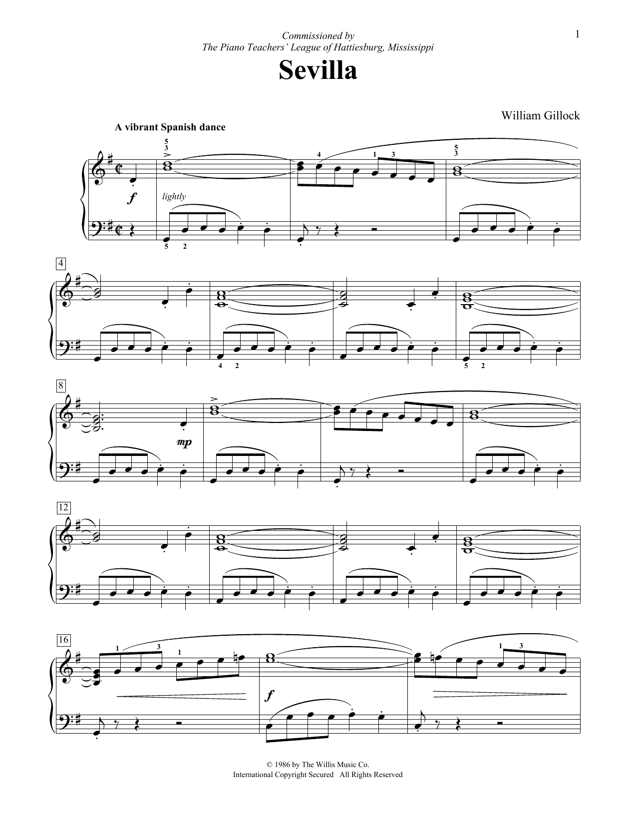 William Gillock Sevilla sheet music notes and chords. Download Printable PDF.