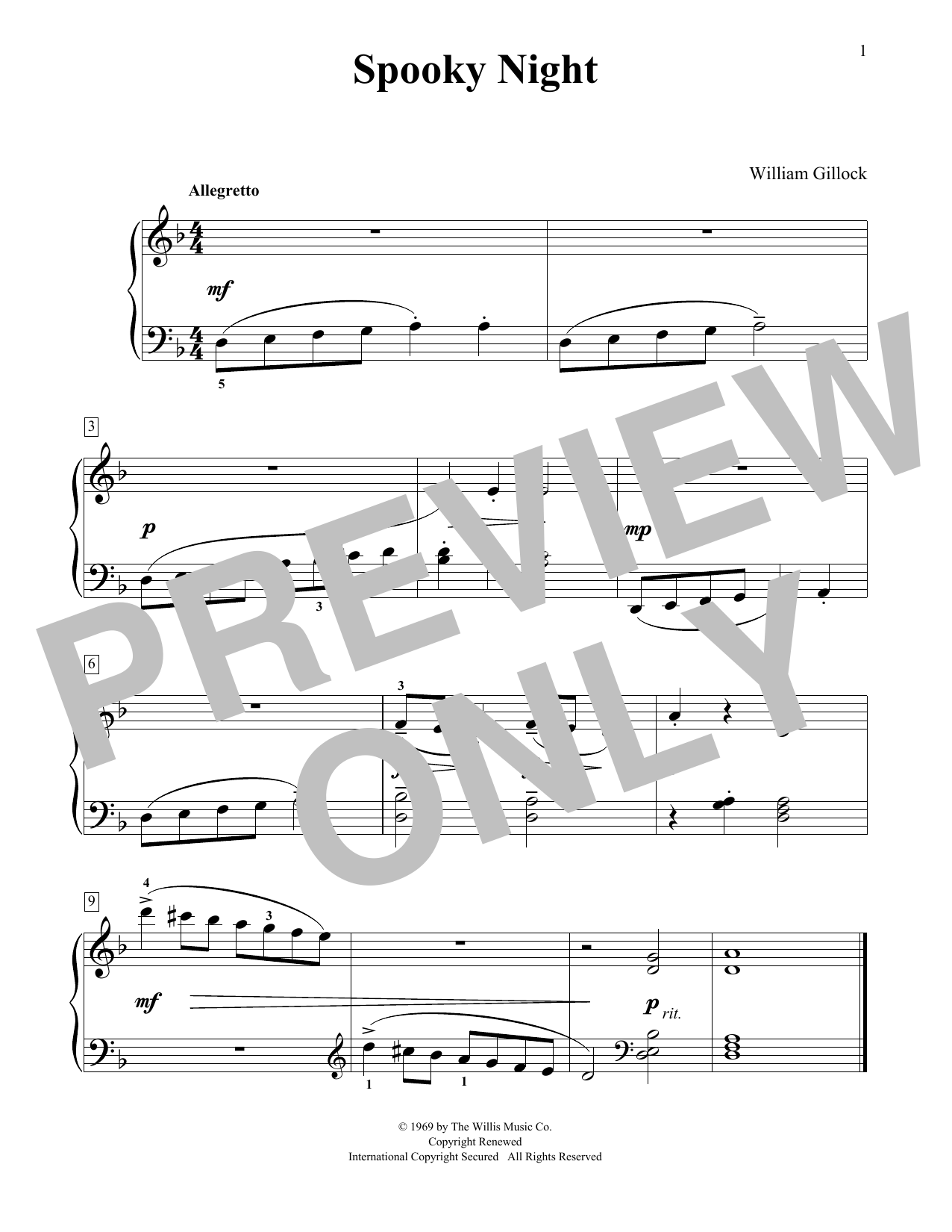 William Gillock Spooky Night sheet music notes and chords. Download Printable PDF.