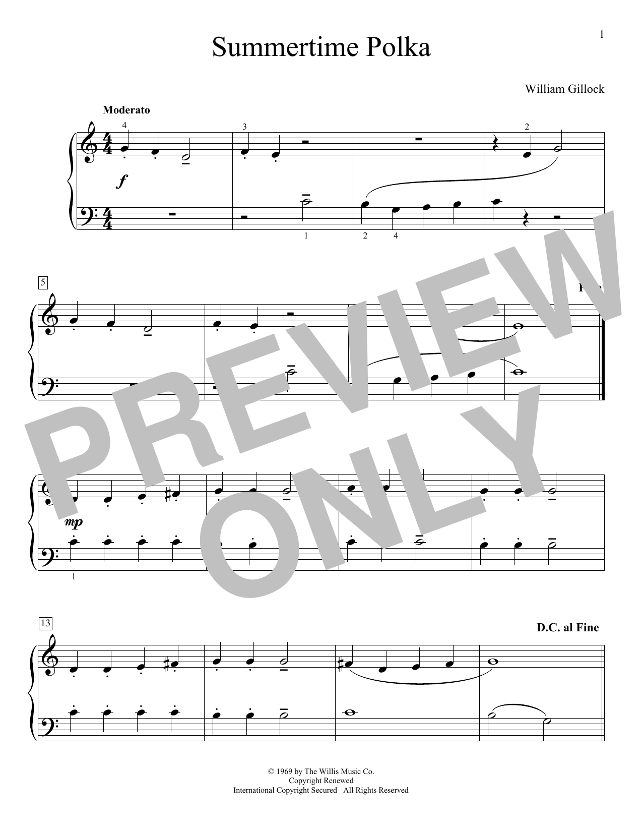 William Gillock Summertime Polka sheet music notes and chords. Download Printable PDF.