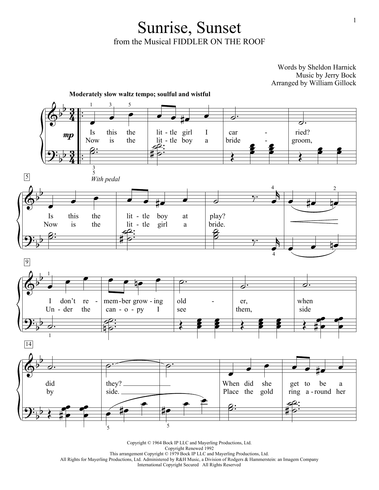 William Gillock Sunrise, Sunset sheet music notes and chords. Download Printable PDF.