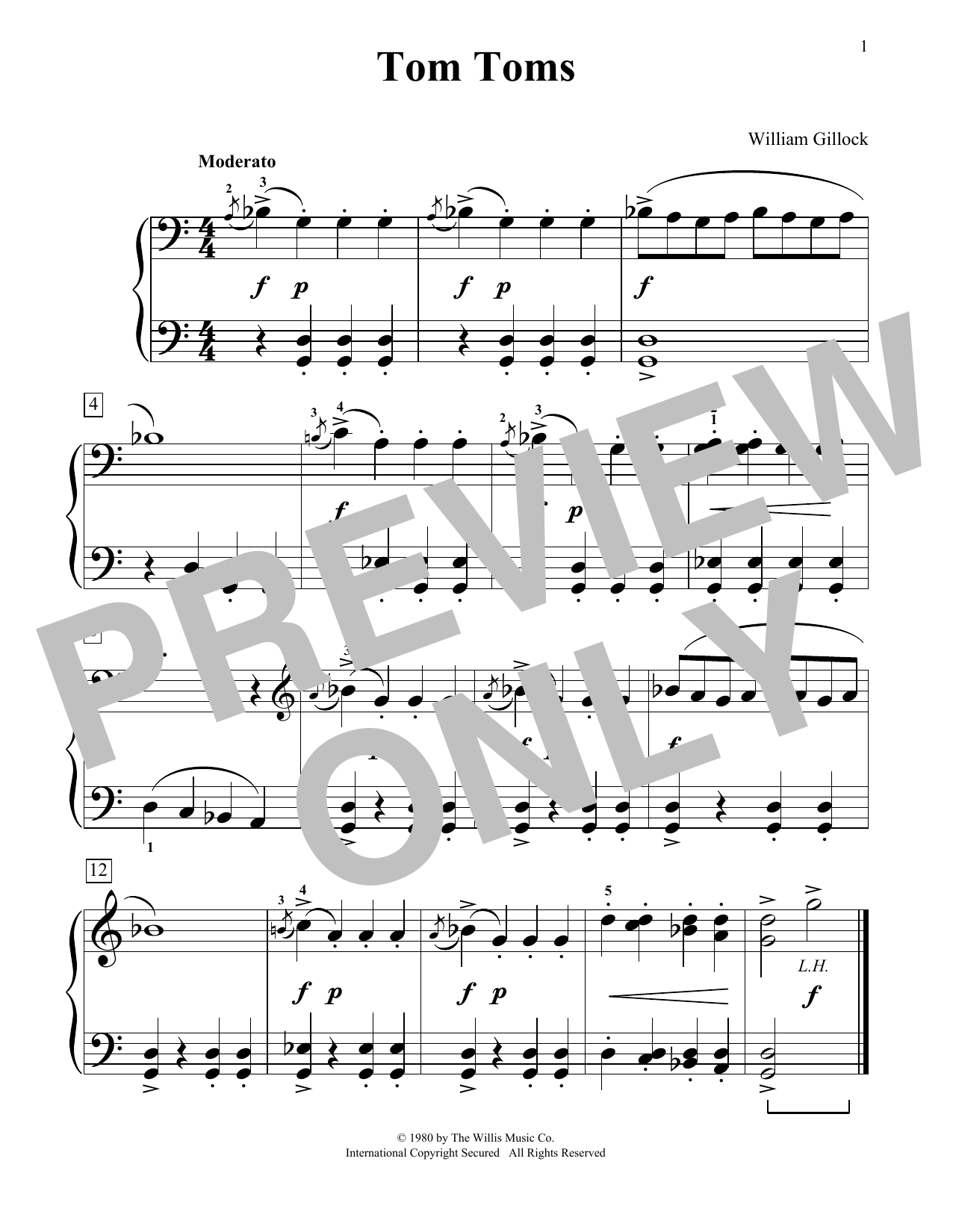 William Gillock Tom Toms sheet music notes and chords. Download Printable PDF.