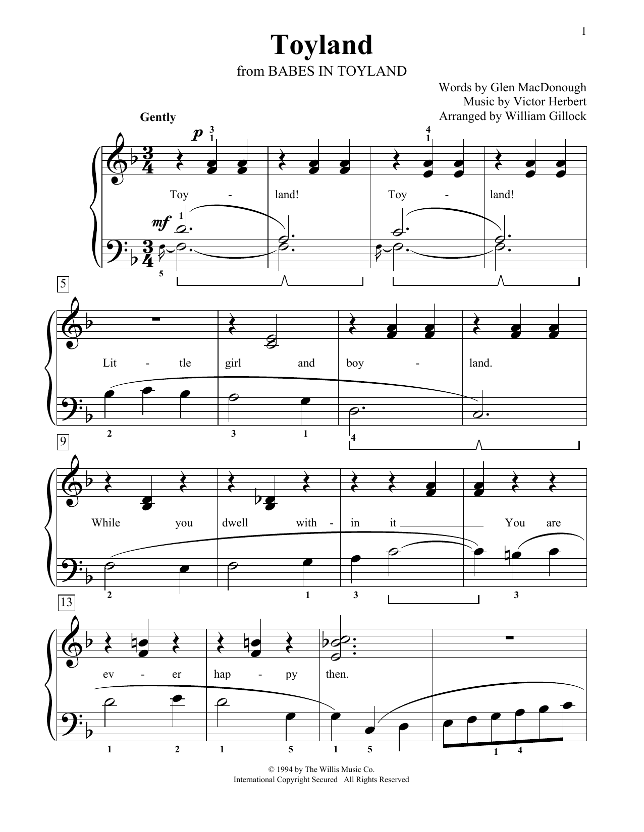 William Gillock Toyland sheet music notes and chords. Download Printable PDF.