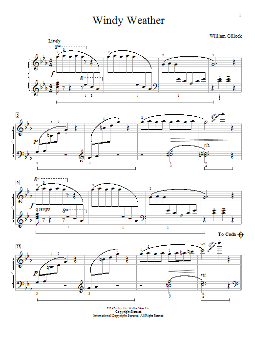 William Gillock Windy Weather sheet music notes and chords. Download Printable PDF.