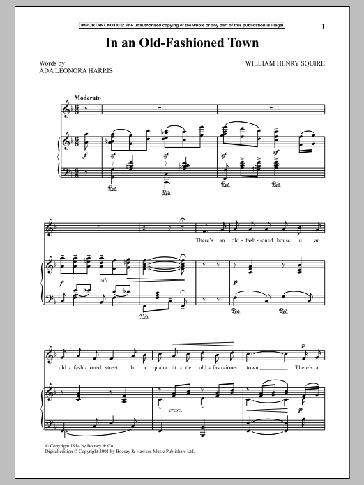 Learn to play William Henry Squire In An Old-Fashioned Town sheet music for Piano & Vocal in minutes. Price: 6.9900$ William Henry Squire In An Old-Fashioned Town sheet music notes and chords arranged for Piano & Vocal