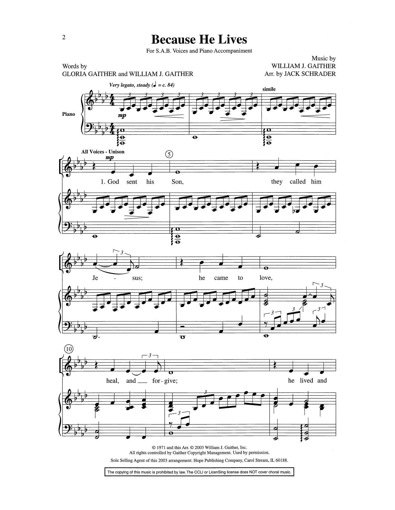 William J Gaither Because He Lives Sheet Music PDF Notes Chords 