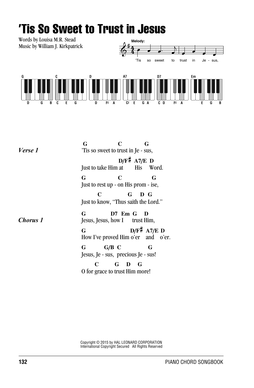 William J Kirkpatrick Tis So Sweet To Trust In Jesus Sheet Music Pdf Notes Chords Gospel Score Super Easy Piano Download Printable Sku 178498