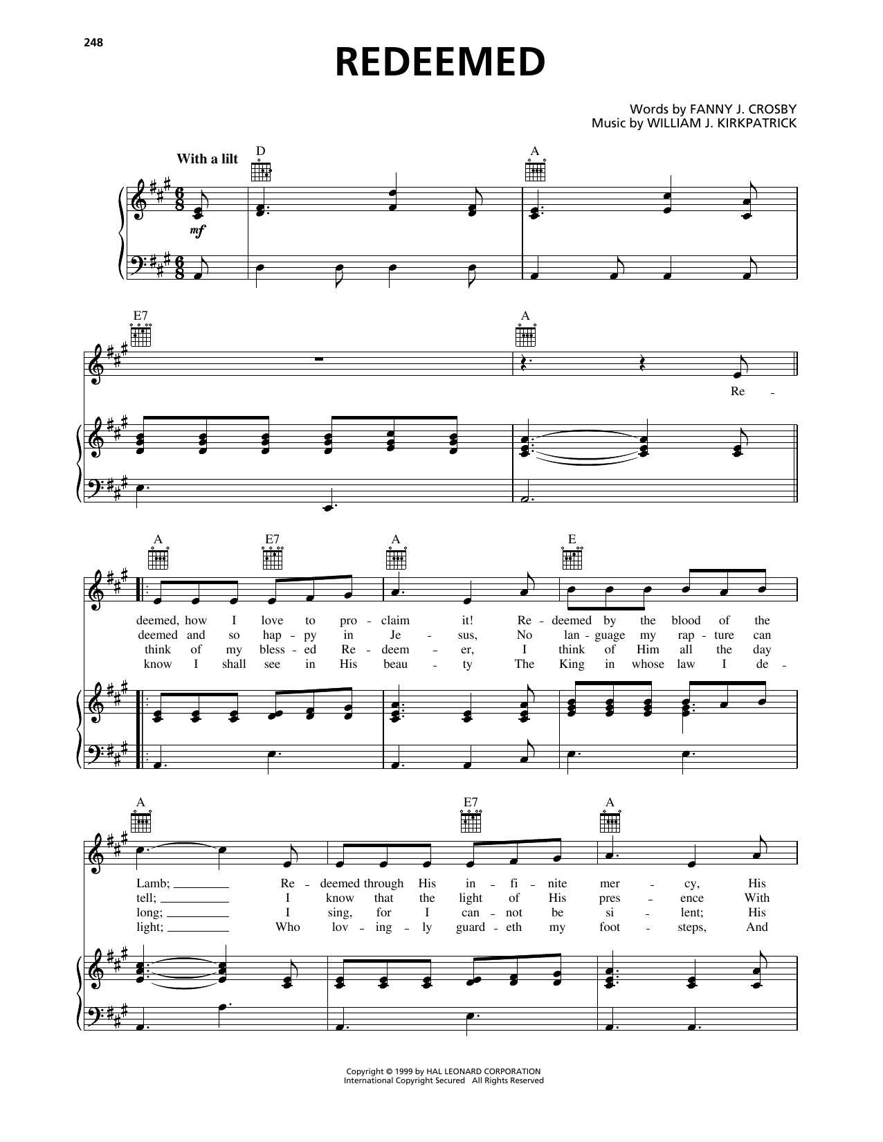 William J. Kirkpatrick Redeemed sheet music notes and chords. Download Printable PDF.