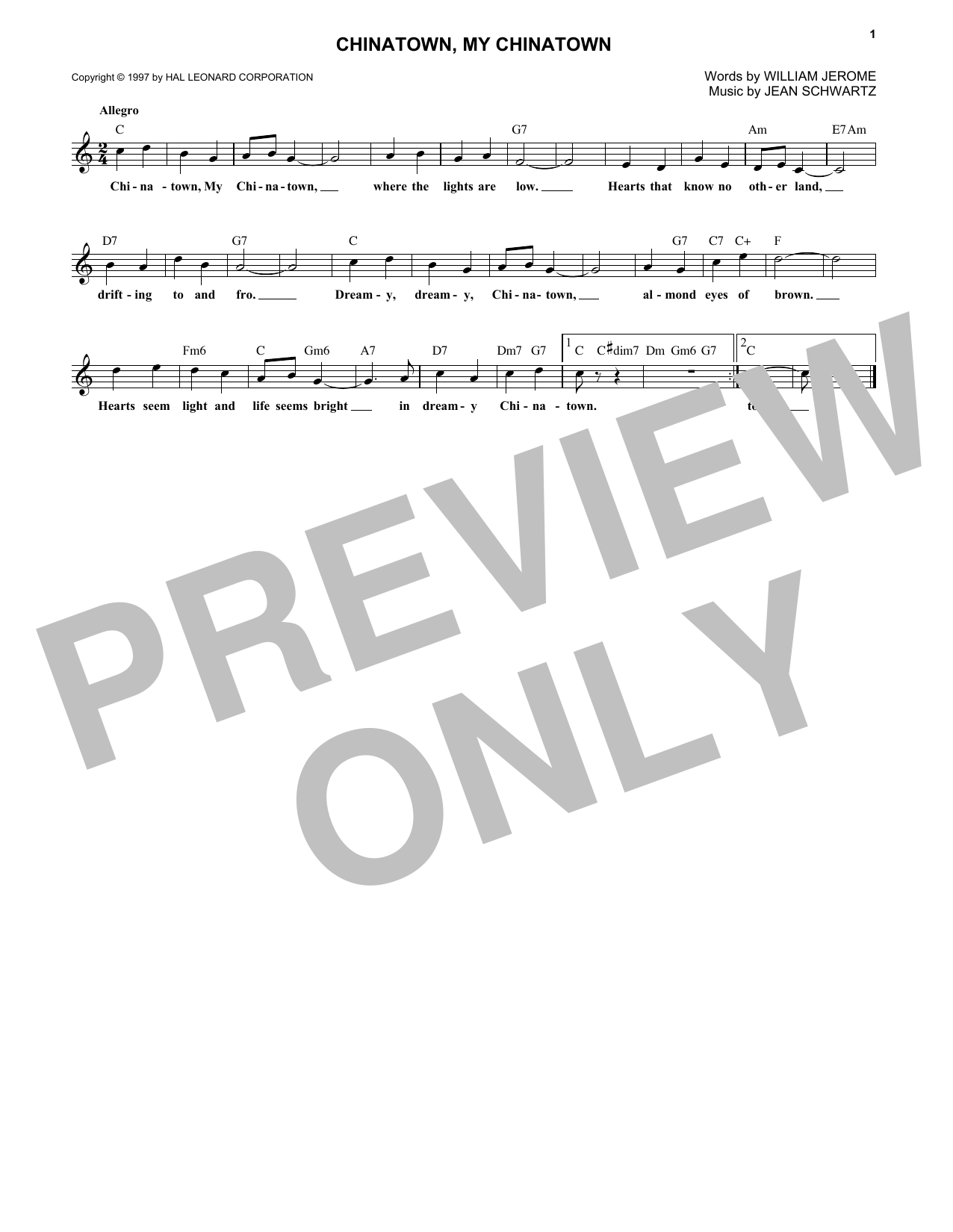 William Jerome Chinatown, My Chinatown sheet music notes and chords. Download Printable PDF.