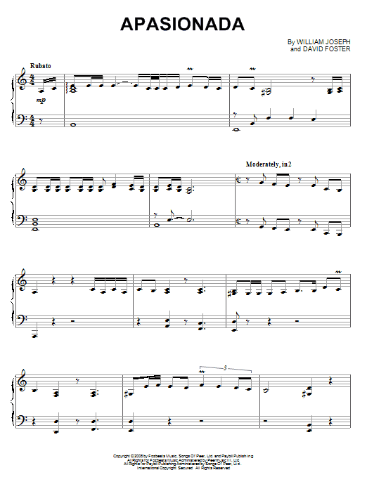 William Joseph Apasionada sheet music notes and chords. Download Printable PDF.