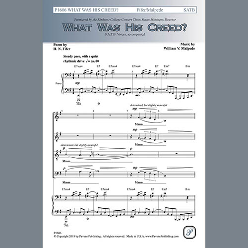 William Malpede Download Printable PDF Score Easily Download William Malpede Printable PDF piano music notes, guitar tabs for SATB Choir. Transpose or transcribe this score in no time - Learn how to play song progression.