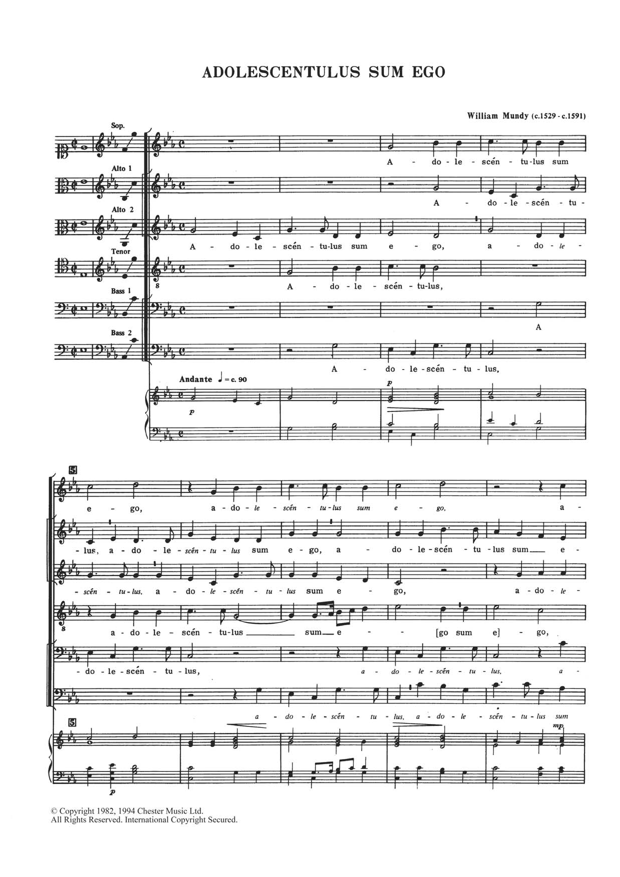 William Mundy Adolescentulus Sum Ego sheet music notes and chords. Download Printable PDF.