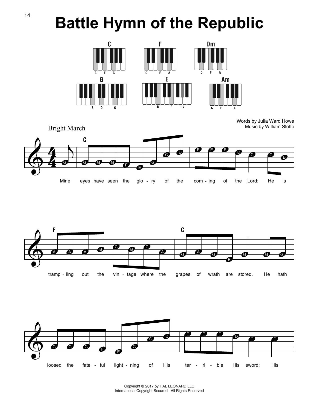 William Steffe Battle Hymn Of The Republic Sheet Music Pdf Notes Chords Hymn Score Super Easy Piano Download Printable Sku 178547