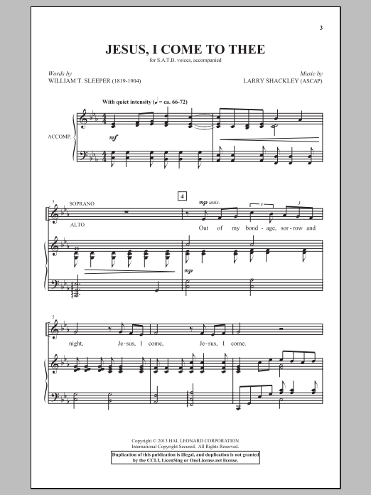 Learn to play William T. Sleeper Jesus, I Come sheet music for SATB Choir in minutes. Price: 3.9900$ William T. Sleeper Jesus, I Come sheet music notes and chords arranged for SATB Choir