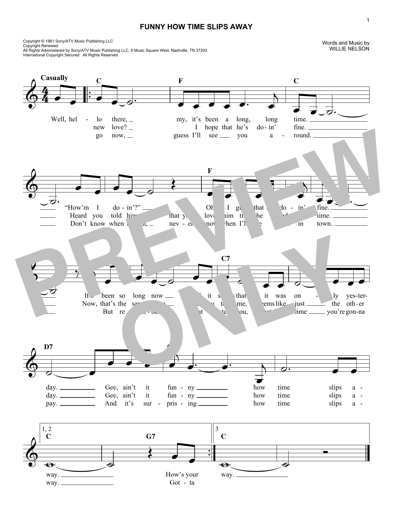 Willie Nelson Funny How Time Slips Away sheet music notes and chords. Download Printable PDF.