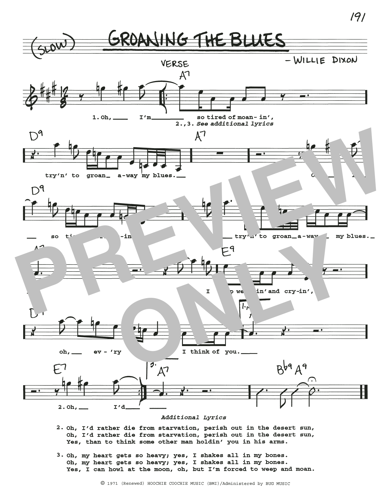 Willie Dixon Groaning The Blues sheet music notes and chords. Download Printable PDF.