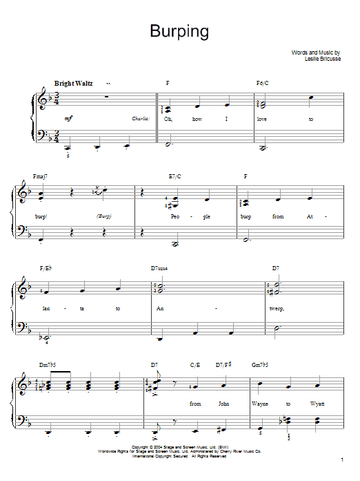Learn to play Willy Wonka Burping sheet music for Easy Piano in minutes. Price: 6.9900$ Willy Wonka Burping sheet music notes and chords arranged for Easy Piano