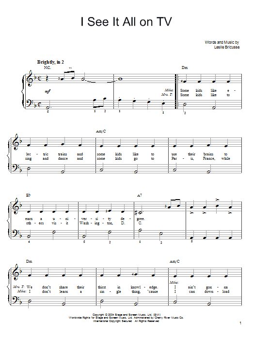 Willy Wonka I See It All On TV sheet music notes and chords. Download Printable PDF.