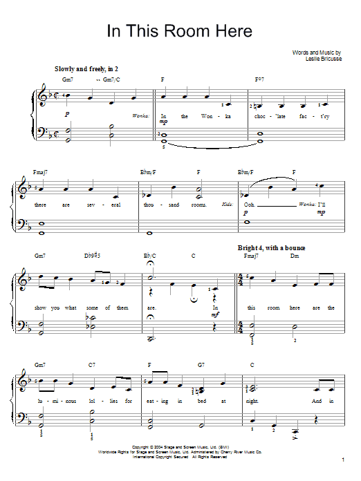 Willy Wonka In This Room Here sheet music notes and chords. Download Printable PDF.