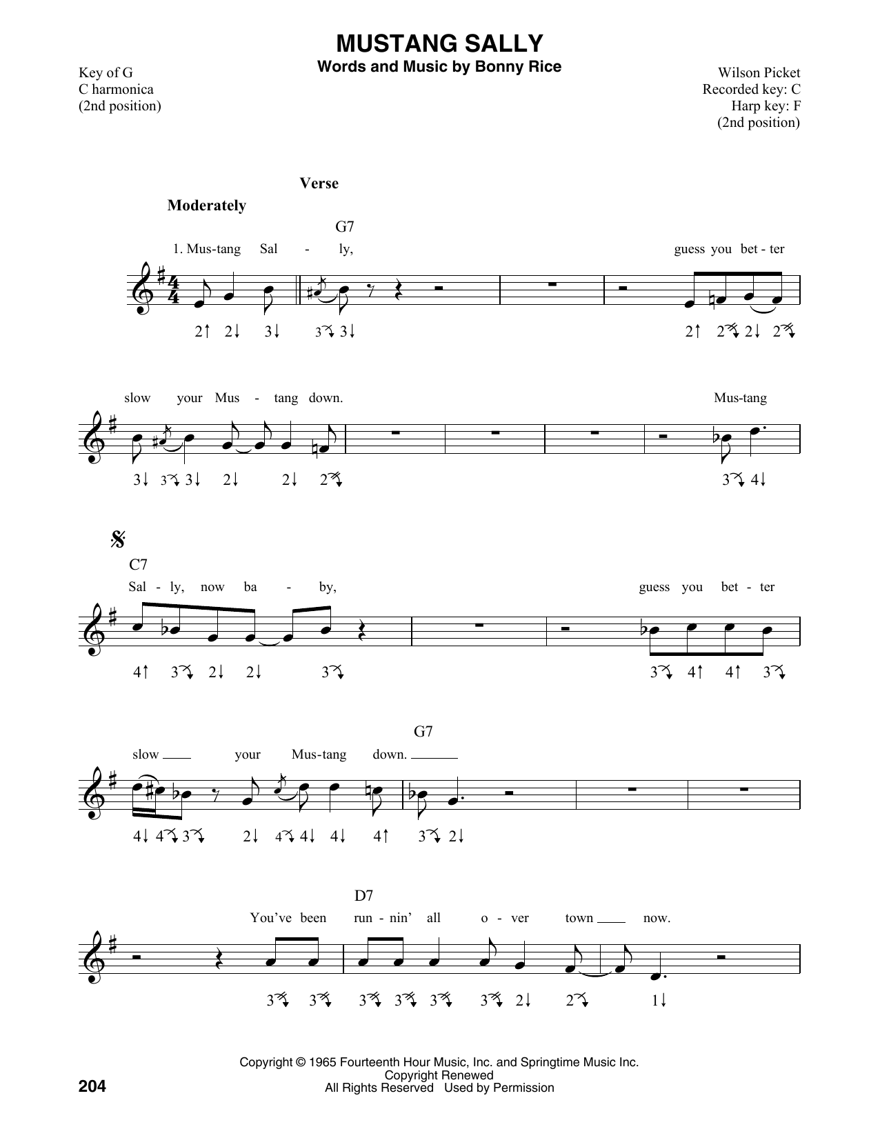 Wilson Pickett Mustang Sally sheet music notes and chords arranged for Really Easy Guitar