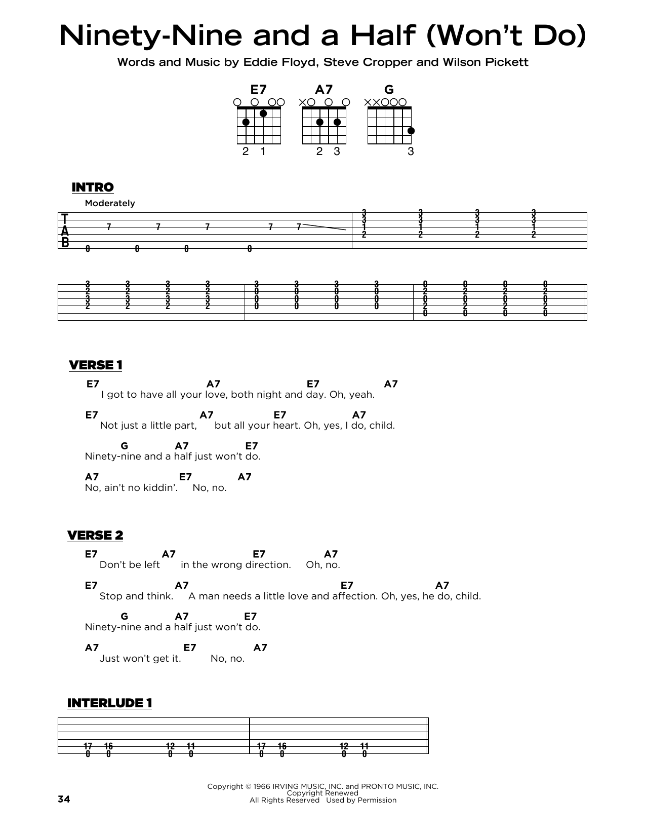 Wilson Pickett Ninety-Nine And A Half (Won't Do) sheet music notes and chords arranged for Really Easy Guitar