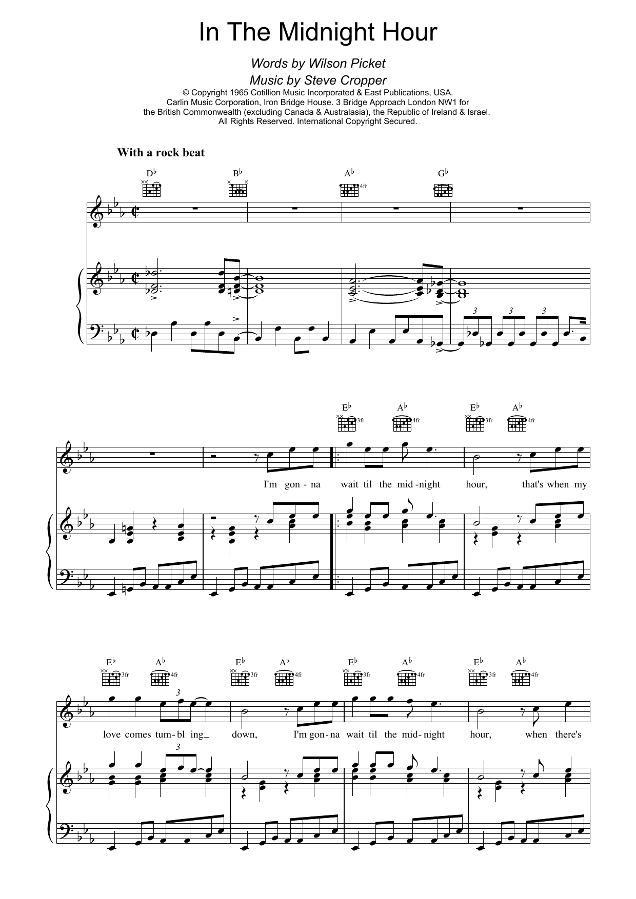 Wilson Pickett In The Midnight Hour sheet music notes and chords. Download Printable PDF.