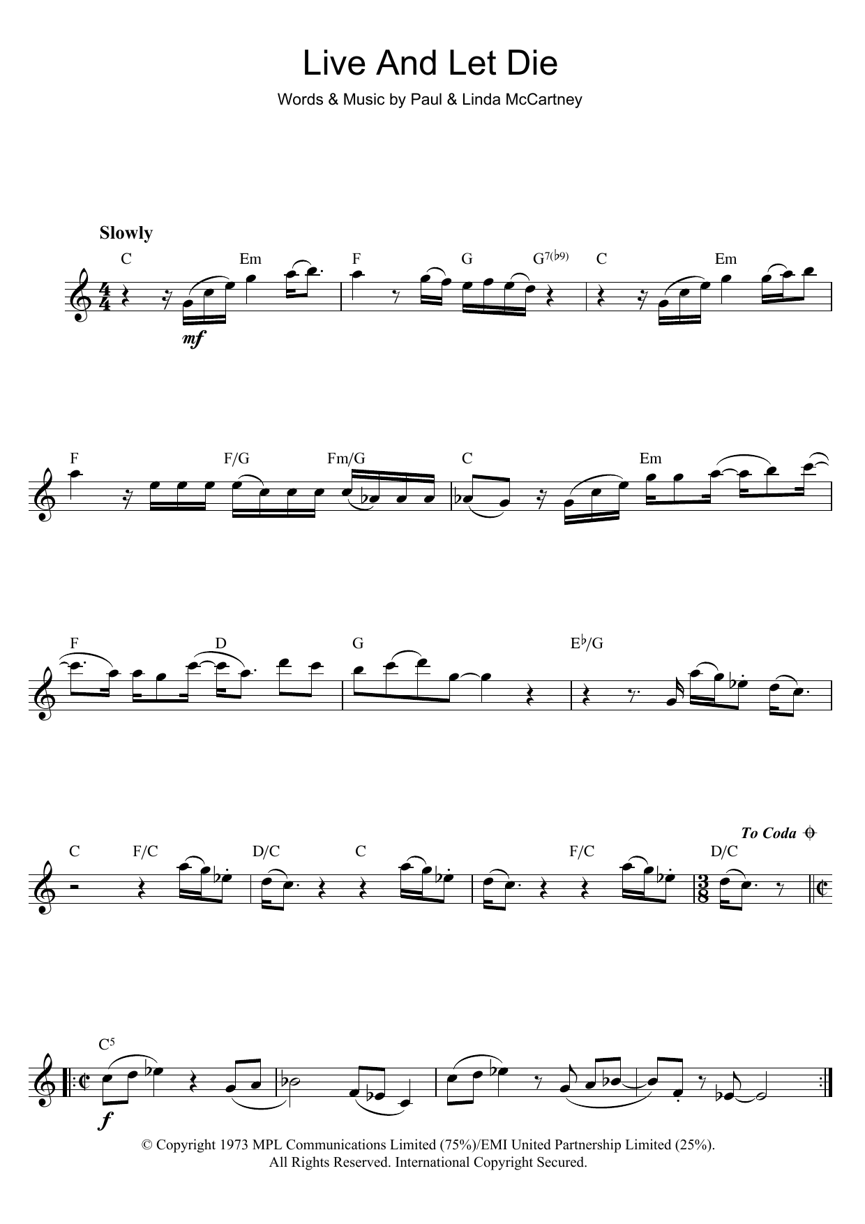 Paul Mccartney Wings Live And Let Die Theme From The James Bond Film Sheet Music Pdf Notes Chords Pop Score Flute Solo Download Printable Sku 442 Paul Mccartney Wings Live And Let Die Theme From The James Bond Film Sheet Music Pdf Notes Chords Pop Score Flute Solo Download Printable Sku 442