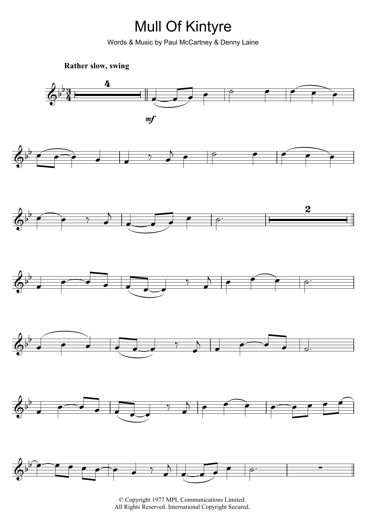 Paul McCartney & Wings Mull Of Kintyre sheet music notes and chords. Download Printable PDF.