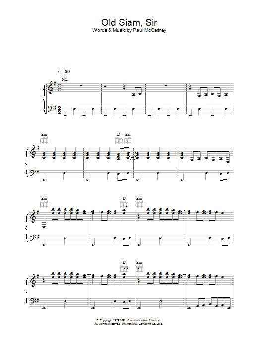 Wings Old Siam, Sir sheet music notes and chords. Download Printable PDF.