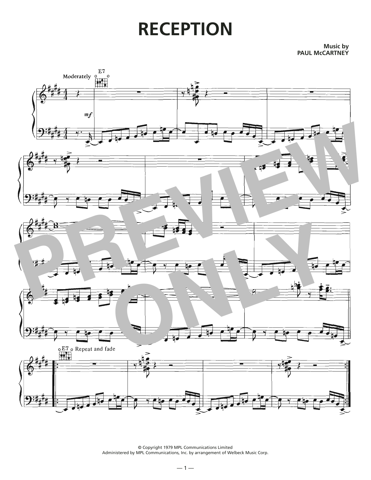 Wings Reception sheet music notes and chords. Download Printable PDF.