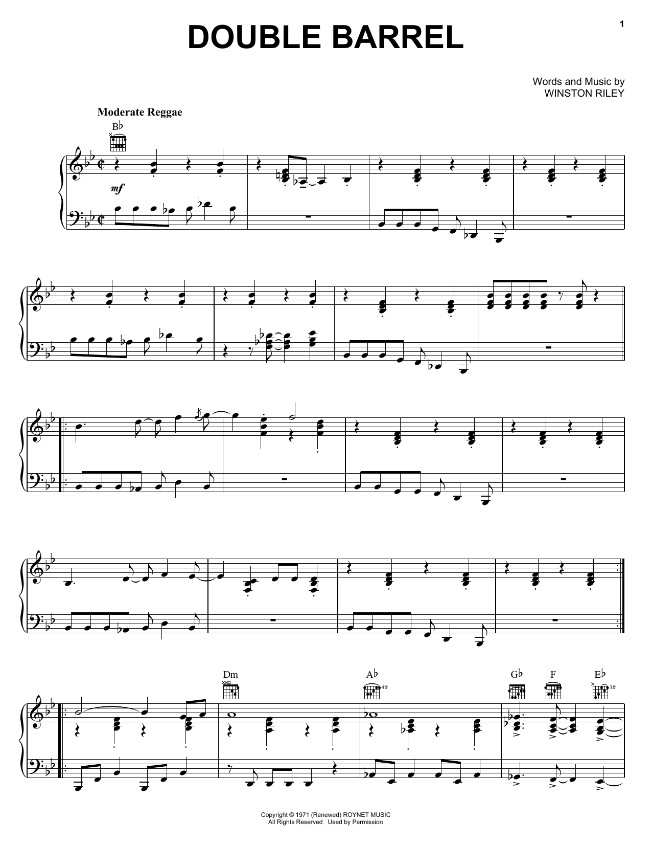 Winston Riley Double Barrel sheet music notes and chords. Download Printable PDF.