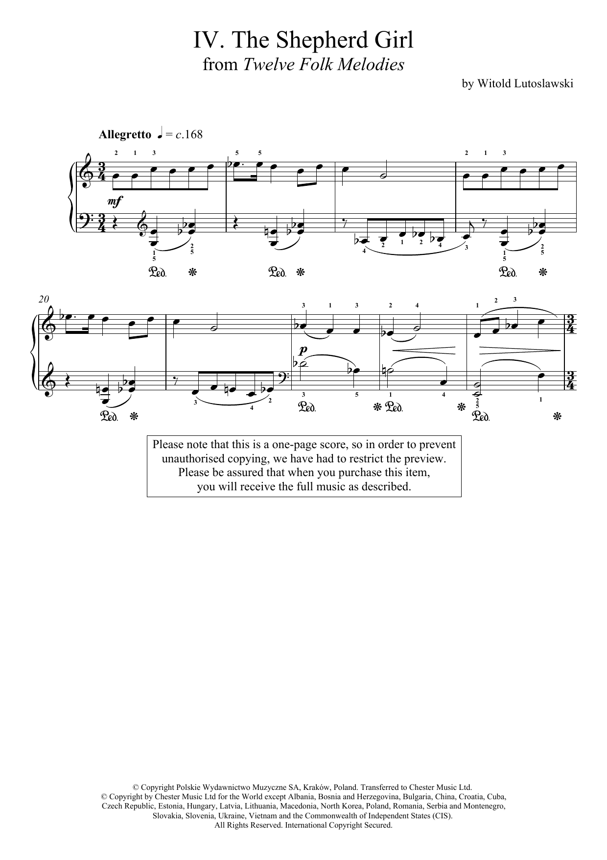 Learn to play Witold Lutoslawski The Shepherd Girl sheet music for Piano Solo in minutes. Witold Lutoslawski The Shepherd Girl sheet music notes and chords. Download Printable PDF.