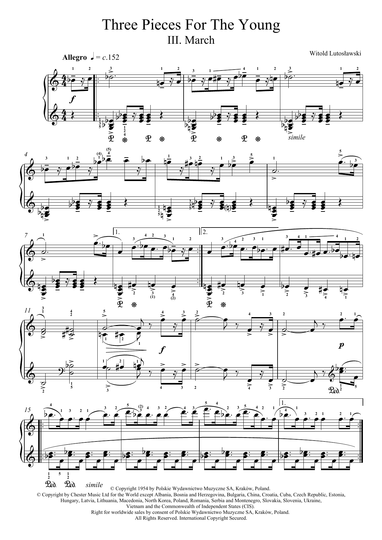 Learn to play Witold Lutoslawski Three Pieces For The Young, 3. March sheet music for Piano Solo in minutes. Witold Lutoslawski Three Pieces For The Young, 3. March sheet music notes and chords. Download Printable PDF.