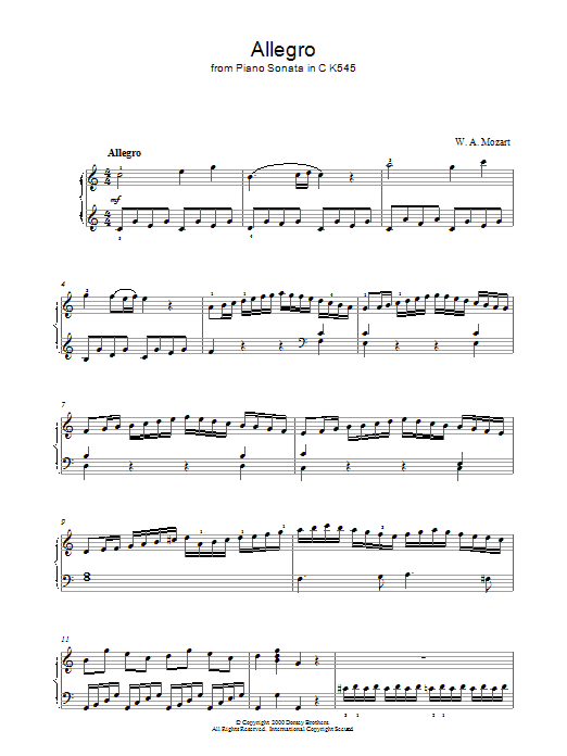 Allegro From Piano Sonata in C K545 Sheet Music by Wolfgang Amadeus ...