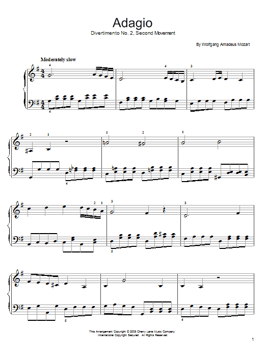 Wolfgang Amadeus Mozart Divertimento No. 2 (2nd Movement) sheet music notes and chords. Download Printable PDF.