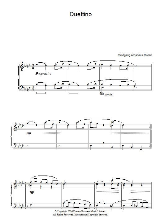 Wolfgang Amadeus Mozart Duettino sheet music notes and chords. Download Printable PDF.